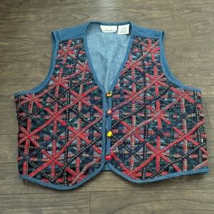 Vintage Plaid Basket Weave Teach V Neck Vest